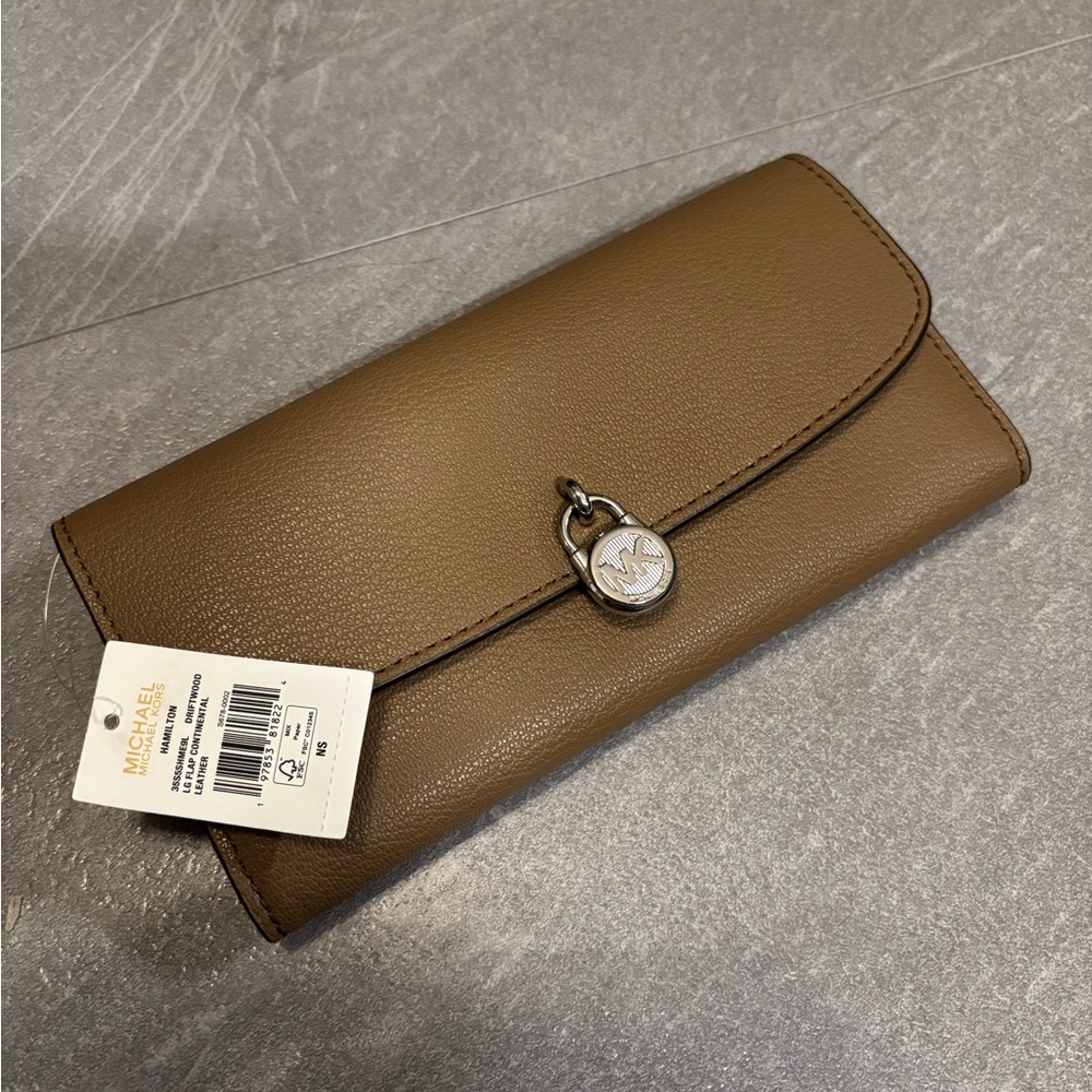 Michael Kors Driftwood Leather Wallet with Logo Clasp